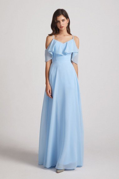 Flowy Chiffon Long Bohemian Cold Shoulder Bridesmaid Dress UK