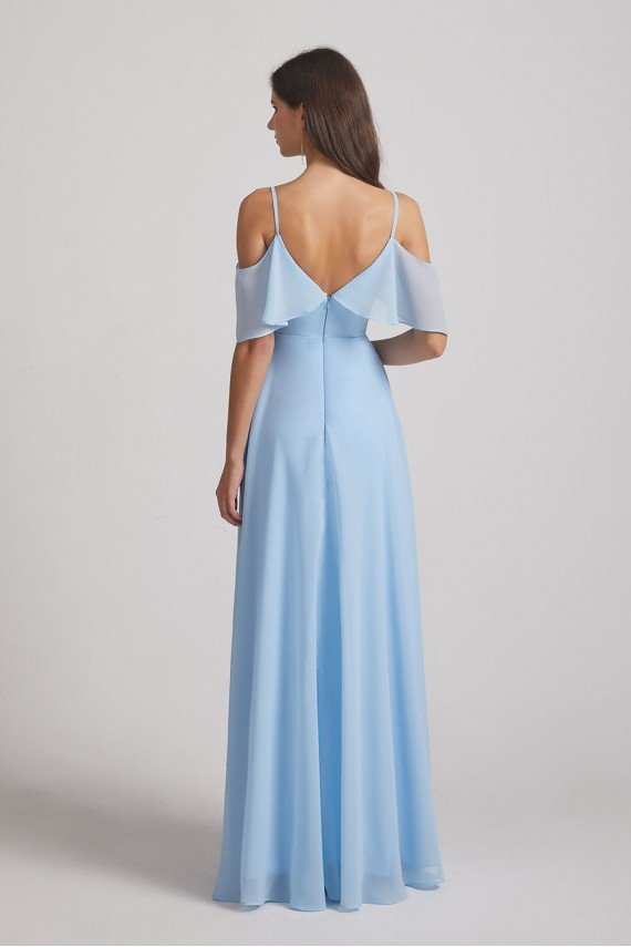 Flowy Chiffon Long Bohemian Cold Shoulder Bridesmaid Dress UK