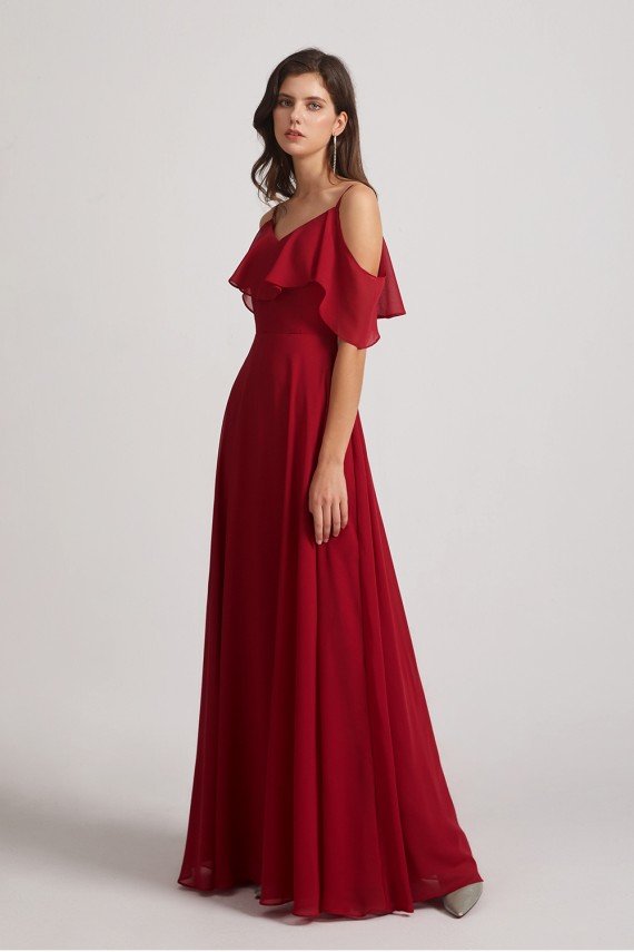 Cold Shoulder Chiffon Long Flowy Bridesmaid Dress UK