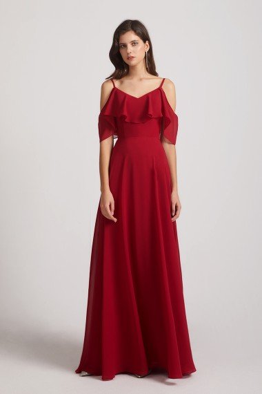 Cold Shoulder Chiffon Long Flowy Bridesmaid Dress UK