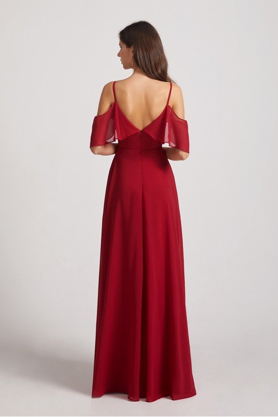 Cold Shoulder Chiffon Long Flowy Bridesmaid Dress UK