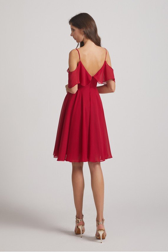 Knee Length Cold Shoulder Flounce Chiffon Bridesmaid Dress UK