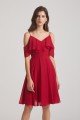 Knee Length Cold Shoulder Flounce Chiffon Bridesmaid Dress UK