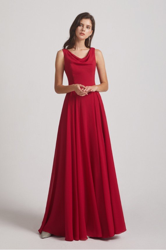 Long Sleeveless Cowl Chiffon A-line Bridesmaid Dress UK