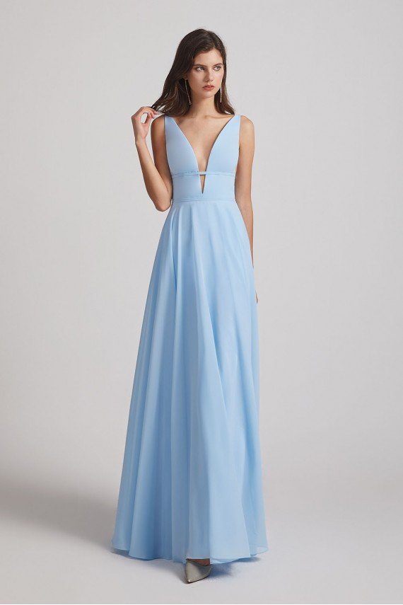 Deep V-Neck Chiffon Bridesmaid Dress with Low Cut V Back UK