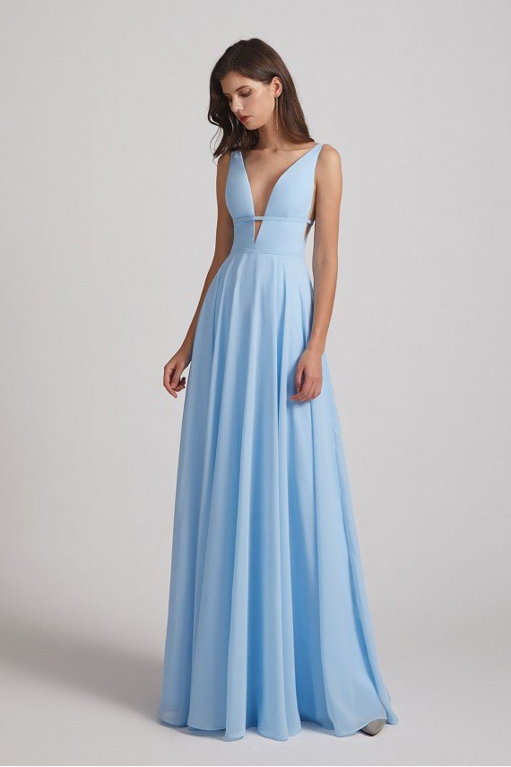 Deep V-Neck Chiffon Bridesmaid Dress with Low Cut V Back UK