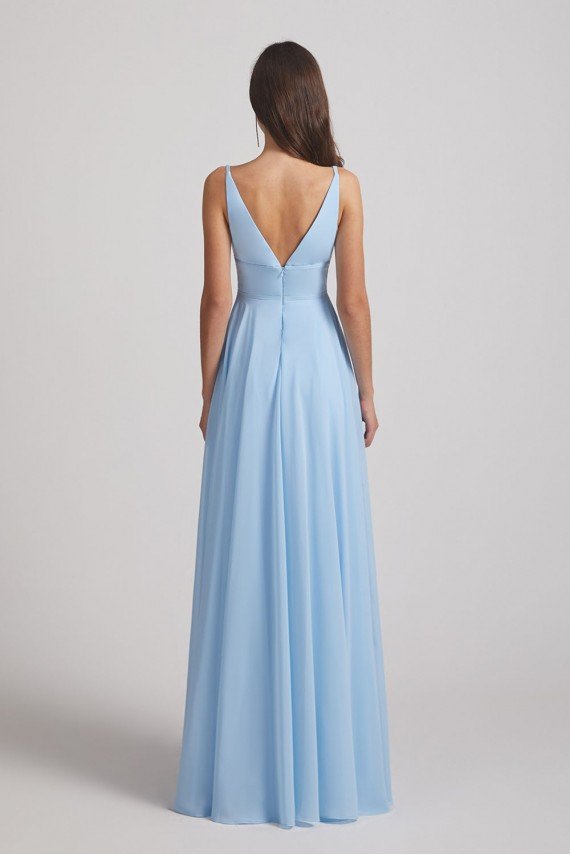 Deep V-Neck Chiffon Bridesmaid Dress with Low Cut V Back UK