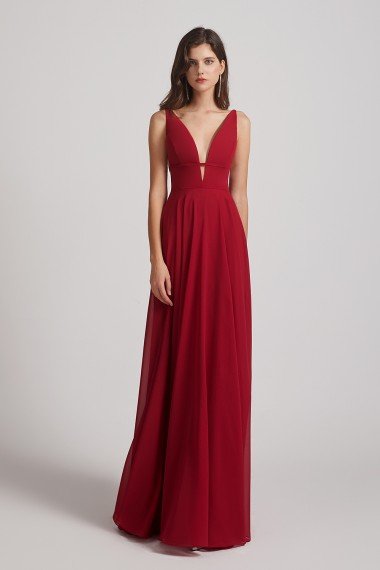 Straps Long Chiffon Plunging V-Neck Bridesmaid Dress UK