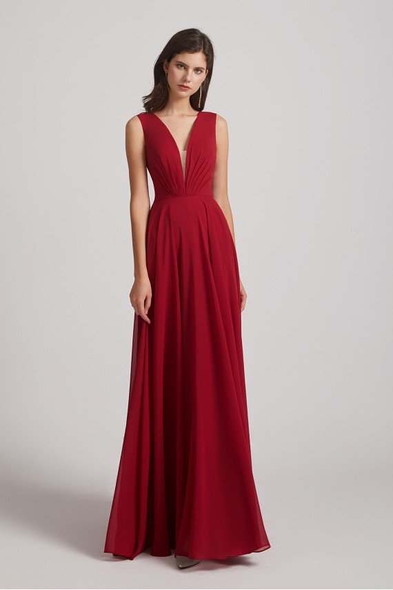 V-Neck Crinkle Sleeveless Chiffon Bridesmaid Dress UK