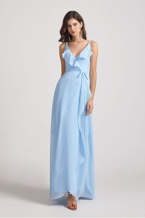 Maxi Wrap Singlet Bridesmaid Dress with Tie Detail and Frills UK