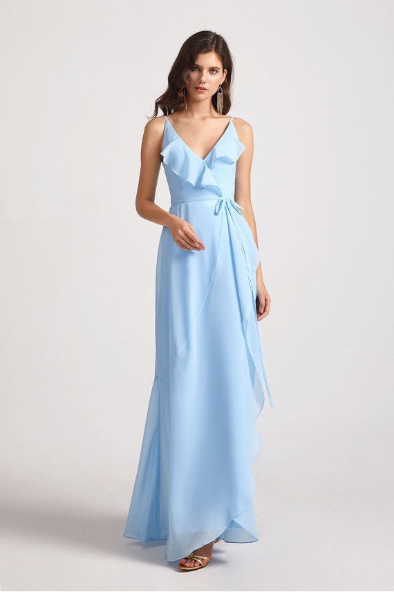 Maxi Wrap Singlet Bridesmaid Dress with Tie Detail and Frills UK