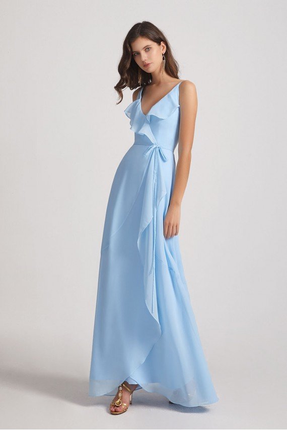 Maxi Wrap Singlet Bridesmaid Dress with Tie Detail and Frills UK