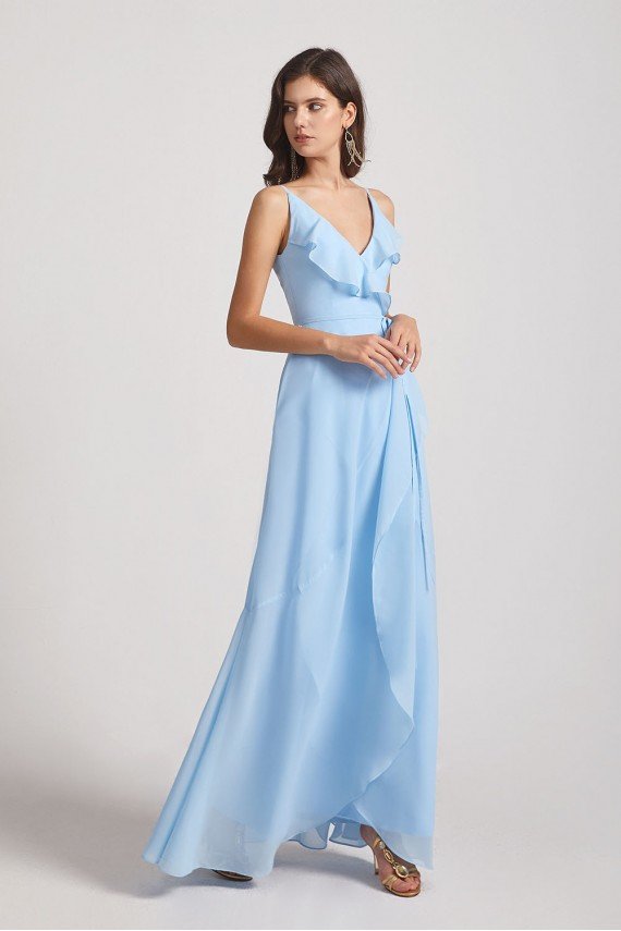 Maxi Wrap Singlet Bridesmaid Dress with Tie Detail and Frills UK