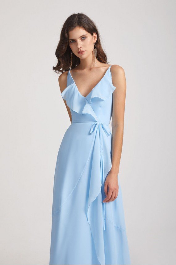 Maxi Wrap Singlet Bridesmaid Dress with Tie Detail and Frills UK