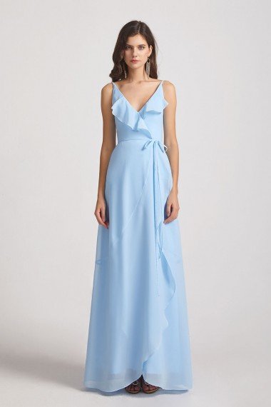 Maxi Wrap Singlet Bridesmaid Dress with Tie Detail and Frills UK