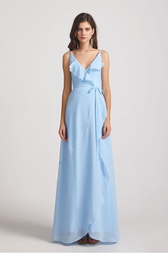 Maxi Wrap Singlet Bridesmaid Dress with Tie Detail and Frills UK
