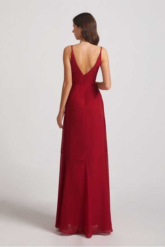 Spaghetti Straps Asymmetrical Frilled Wrap Bridesmaid Dress UK
