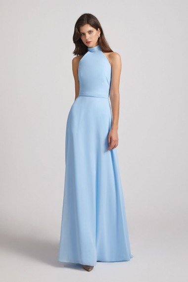 A-Line High Neck Halter Open Back Chiffon Bridesmaid Dress UK