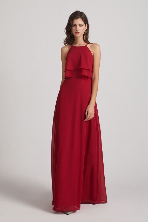 A-line Chiffon Jewel Flounced Top Bridesmaid Dress UK