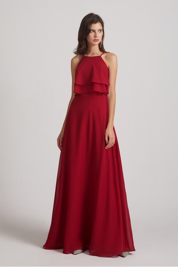 A-line Chiffon Jewel Flounced Top Bridesmaid Dress UK