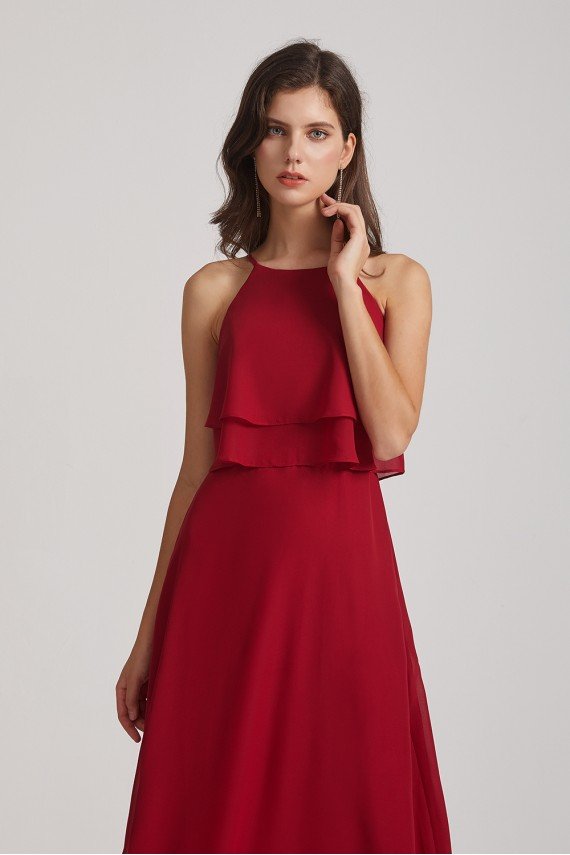 A-line Chiffon Jewel Flounced Top Bridesmaid Dress UK