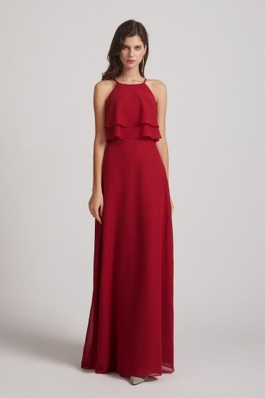 A-line Chiffon Jewel Flounced Top Bridesmaid Dress UK