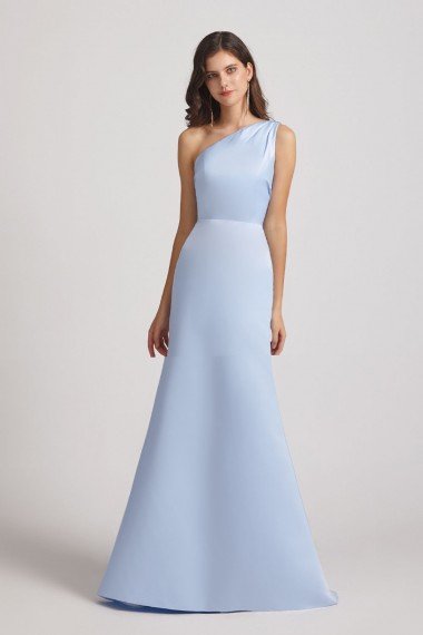 One Shoulder Satin Sheath Long Bridesmaid Dress with Open Back UK