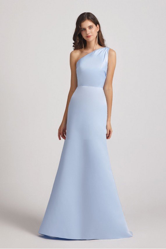 One Shoulder Satin Sheath Long Bridesmaid Dress with Open Back UK