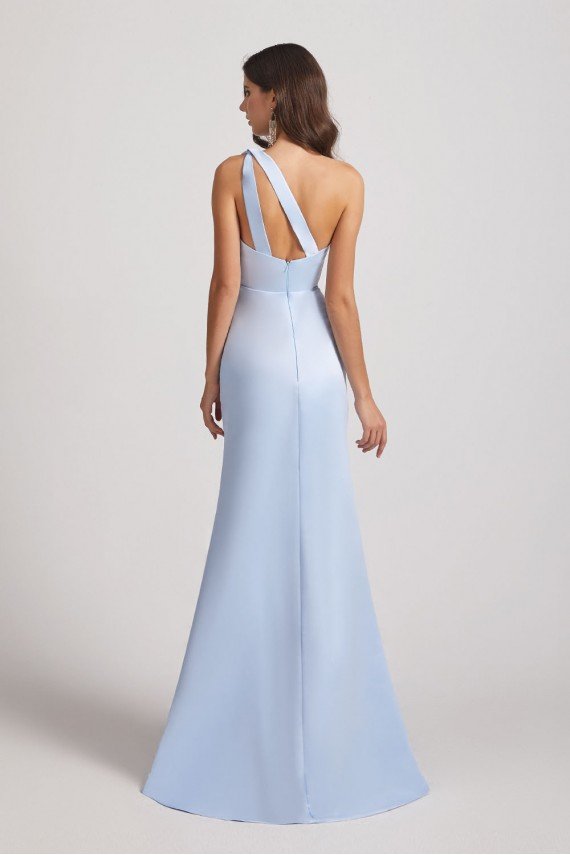 One Shoulder Satin Sheath Long Bridesmaid Dress with Open Back UK