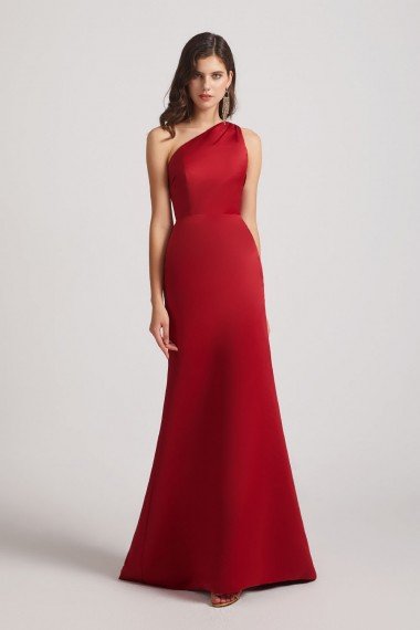 One Shoulder Satin Sheath Open Back Bridesmaid Dress UK
