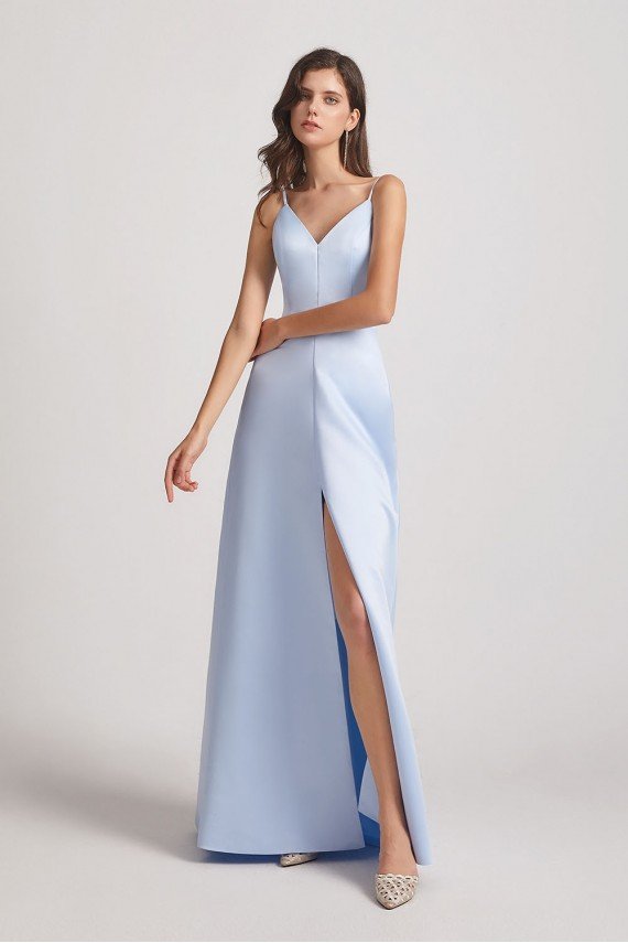V-Neck Spaghetti Straps Sexy Bridesmaid Dress with Front Slit UK
