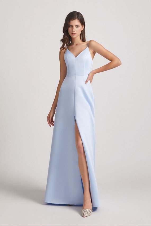 V-Neck Spaghetti Straps Sexy Bridesmaid Dress with Front Slit UK