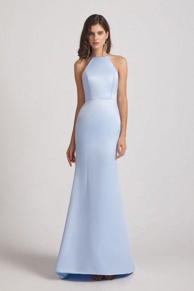 Halter Criss-Cross Satin Long Bridesmaid Dress UK
