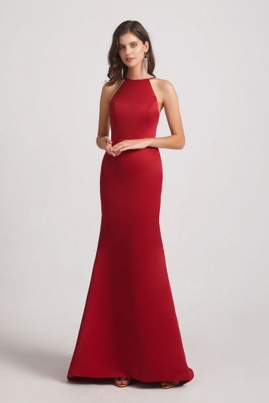 Satin Halter Criss-Cross Back Trumpet Bridesmaid Dress UK