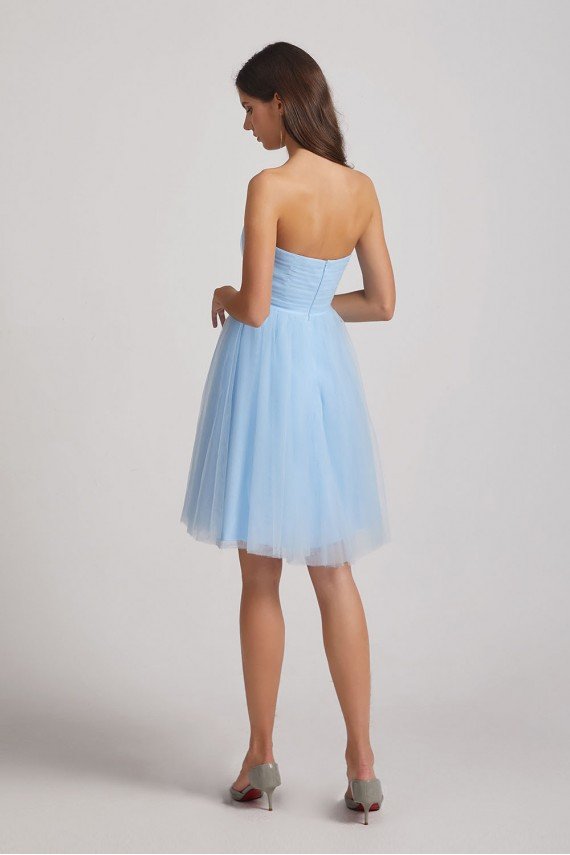 Strapless Sweetheart Blue Short Tulle Bridesmaid Dress UK