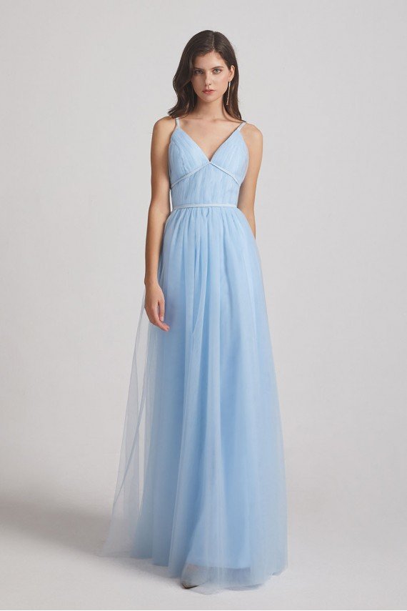 Backless Tulle V-Neck Spaghetti Straps A-Line Bridesmaid Dress UK