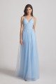Backless Tulle V-Neck Spaghetti Straps A-Line Bridesmaid Dress UK