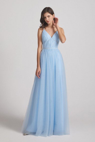 Backless Tulle V-Neck Spaghetti Straps A-Line Bridesmaid Dress UK