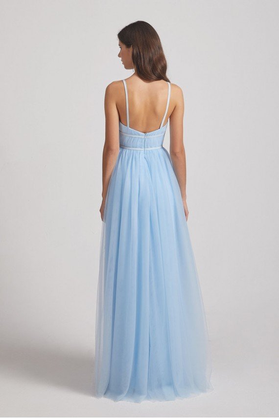 Backless Tulle V-Neck Spaghetti Straps A-Line Bridesmaid Dress UK