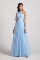One Shoulder Flutter Sleeve A-Line Tulle Long Bridesmaid Dress UK