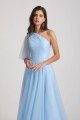 One Shoulder Flutter Sleeve A-Line Tulle Long Bridesmaid Dress UK