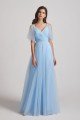 Princess V-Neck Long Flutter Sleeve Bridesmaid Dress with Open Back UK