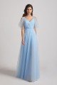 Princess V-Neck Long Flutter Sleeve Bridesmaid Dress with Open Back UK