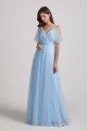 Princess V-Neck Long Flutter Sleeve Bridesmaid Dress with Open Back UK