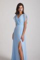 V-Neck Flutter Sleeve Backless Chiffon Bridesmaid Dress with Side Slit UK