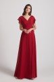 V-Neck Chiffon Long Backless Bridesmaid Dress with Side Slit UK