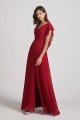 V-Neck Chiffon Long Backless Bridesmaid Dress with Side Slit UK