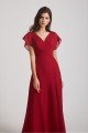 V-Neck Chiffon Long Backless Bridesmaid Dress with Side Slit UK