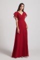 V-Neck Chiffon Long Backless Bridesmaid Dress with Side Slit UK