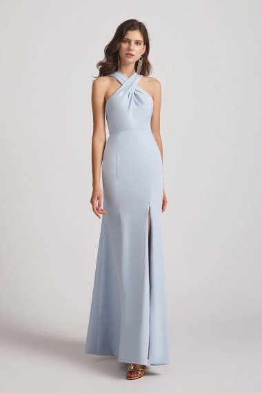 Sheath Cross Neck and Back Bridesmaid Dress with Thigh Slit UK
